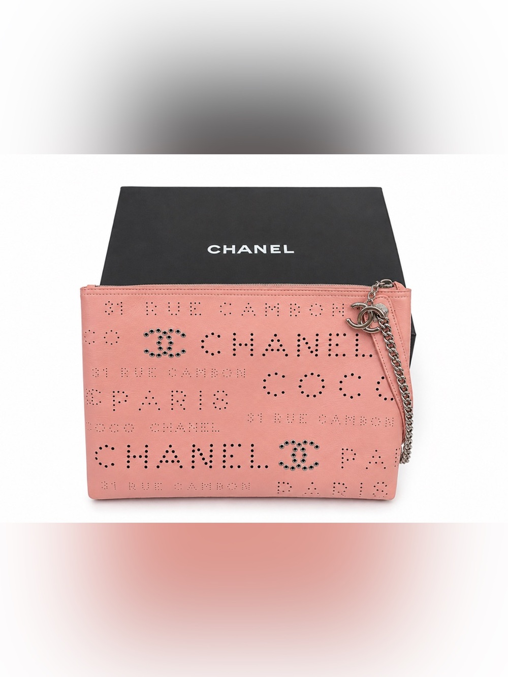 !RARE! Chanel Pink Perforated Logo Leather Wristlet Clutch – Silver Hardware